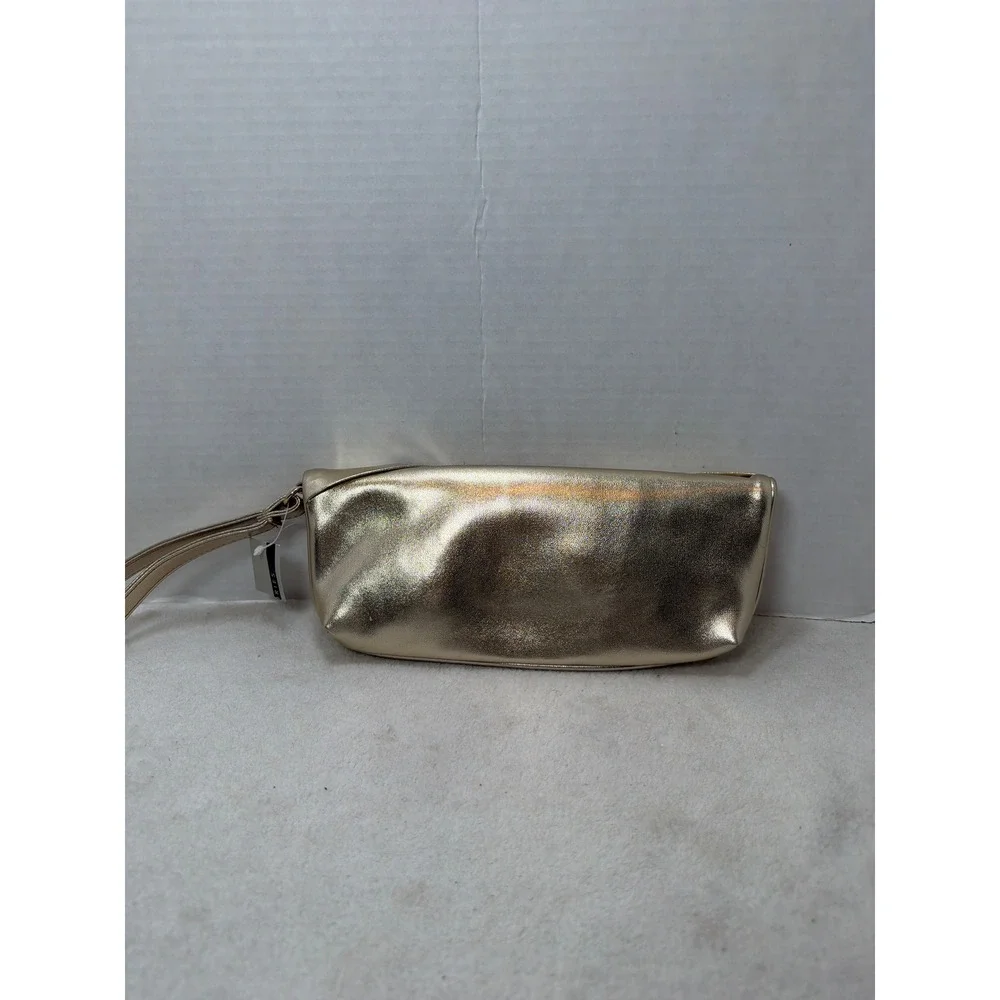 NWT Y2K Gold Metallic‎ Bow Wristlet Clutch Evening Bag Wristlet Strap